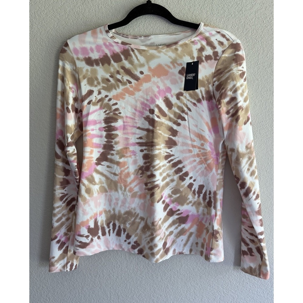 Lands End White Burst Tie Dye  Long Sleeve Crewneck SWIM TEE XS 1428198 NEW